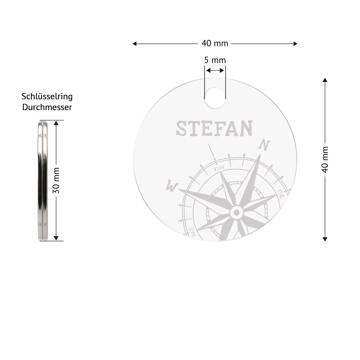 Personalisierter Acrylglas Schlüsselanhänger als Kreis - Kompass