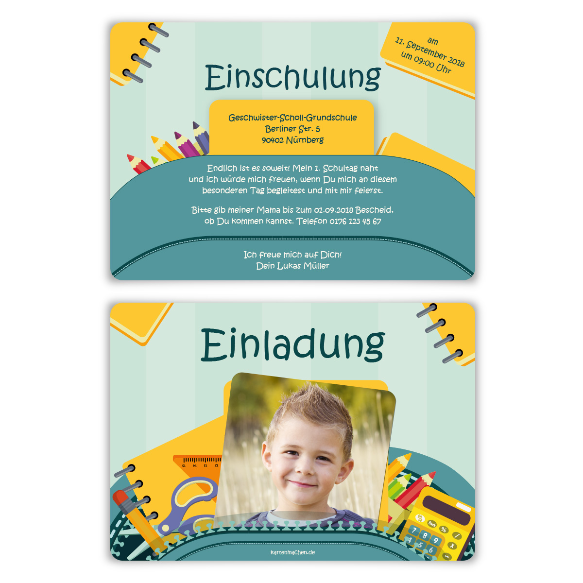 Einschulung Einladungskarten - Federmäppchen