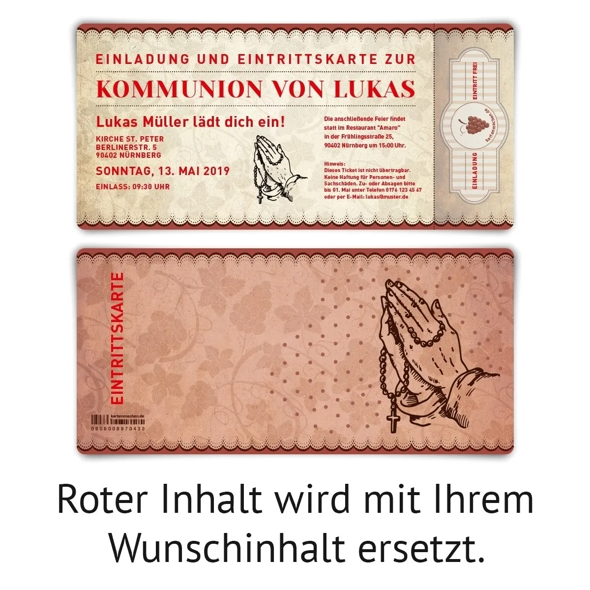 Kommunion Einladungskarten - Weintrauben