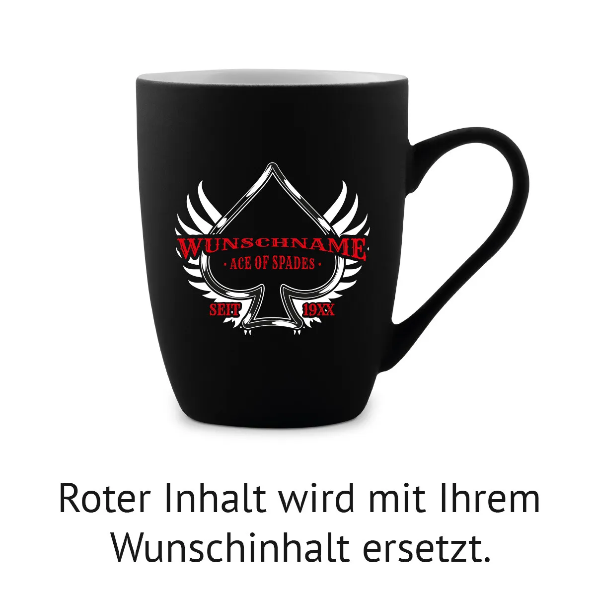 Tasse 300 ml Keramik gummiert Schwarz - Ace of Spades