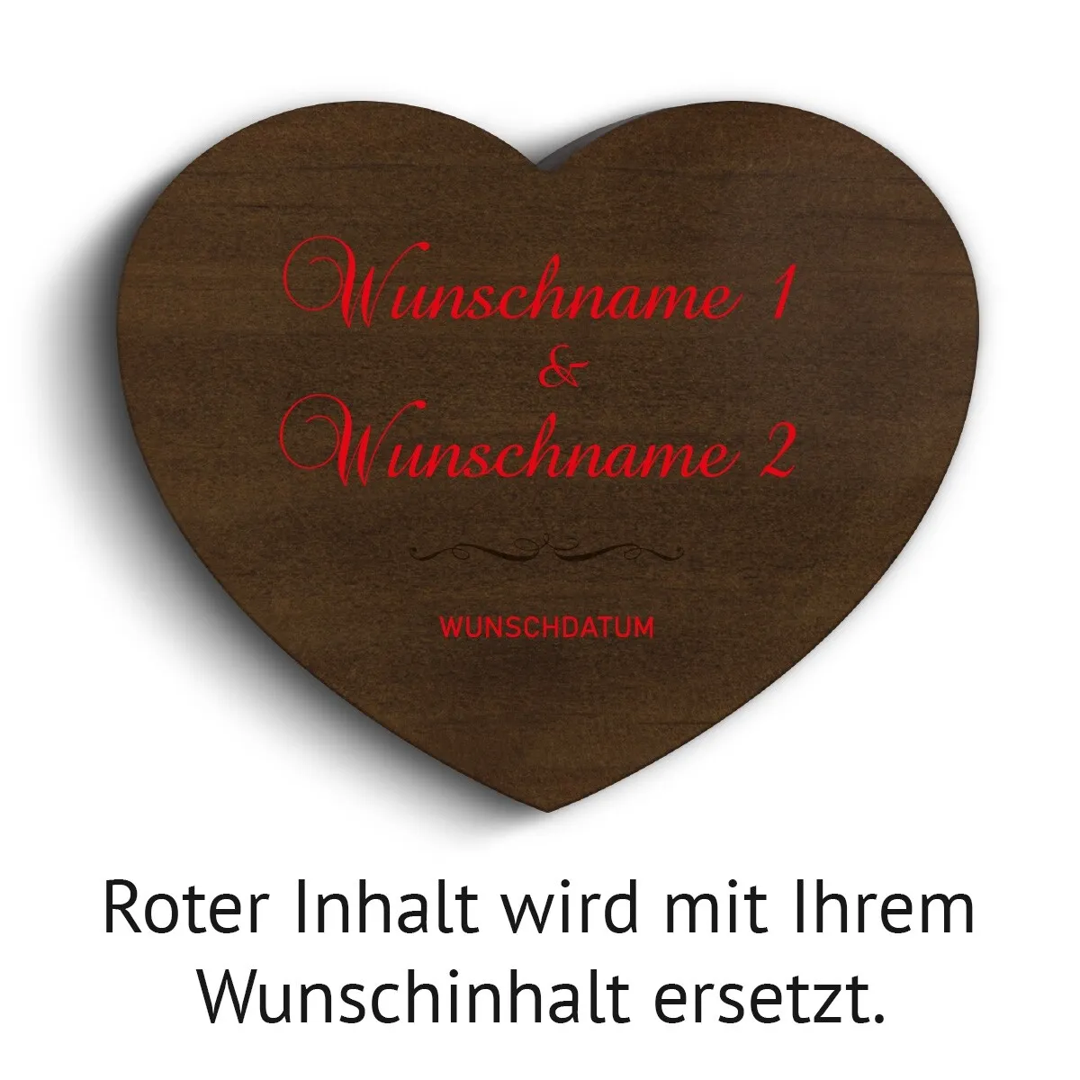 Hochzeit Herz Ringbox Kebony Holz - Schriftzug