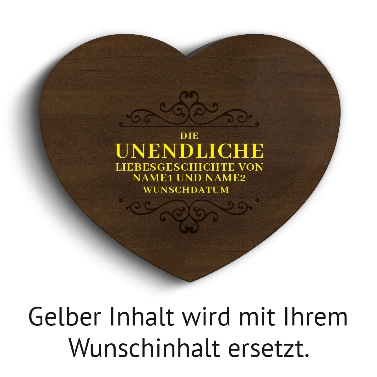 Hochzeit Herz Ringbox Kebony Holz - Liebesgeschichte