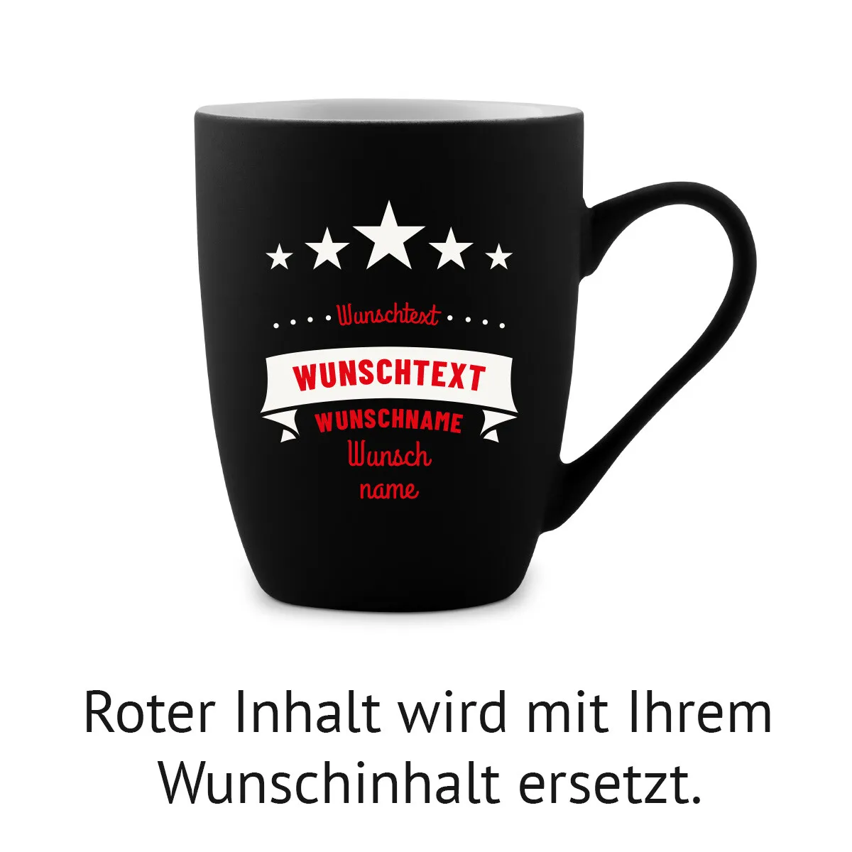 Tasse 300 ml Keramik gummiert Schwarz - 5 Sterne