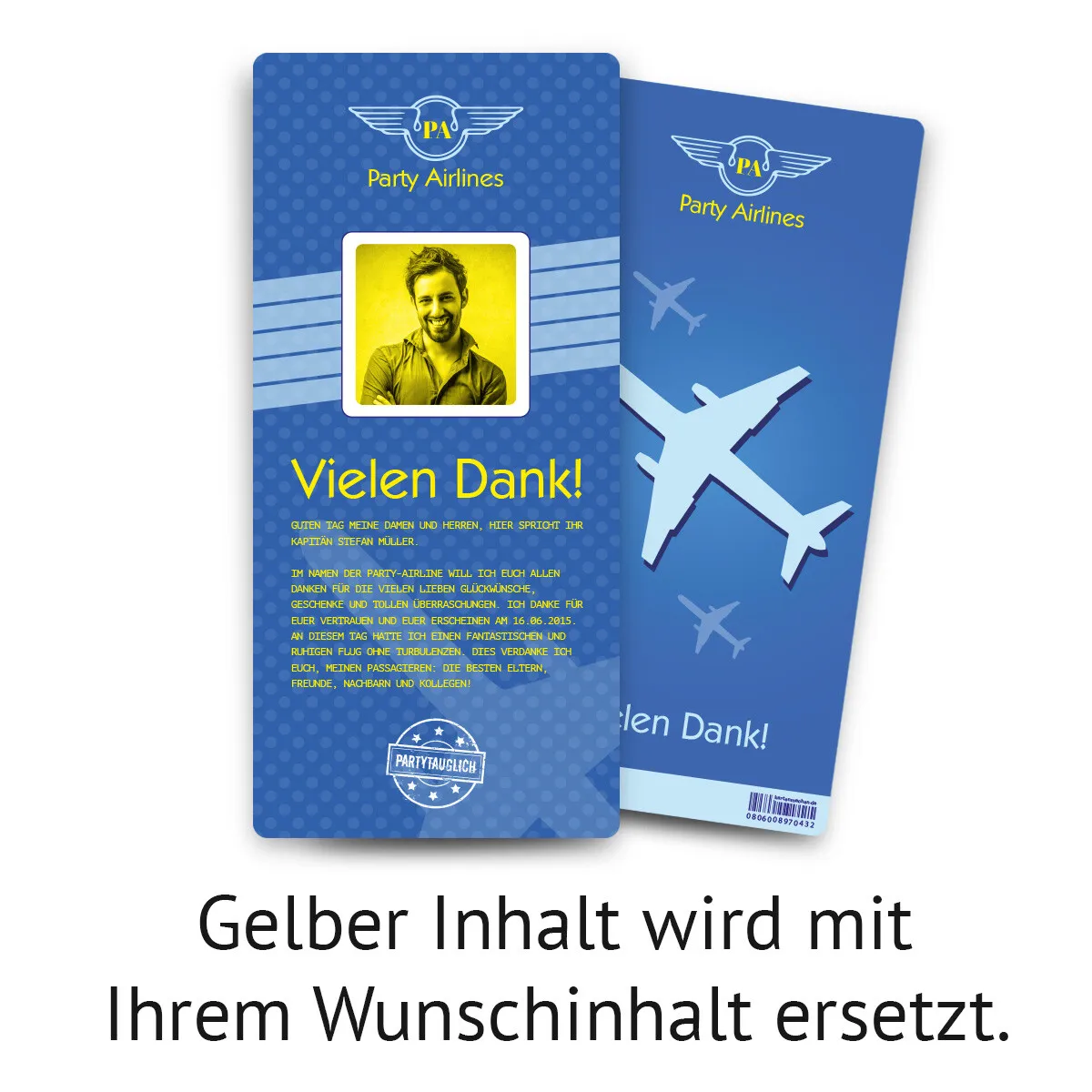 Danksagungskarten Flugticket - Blau