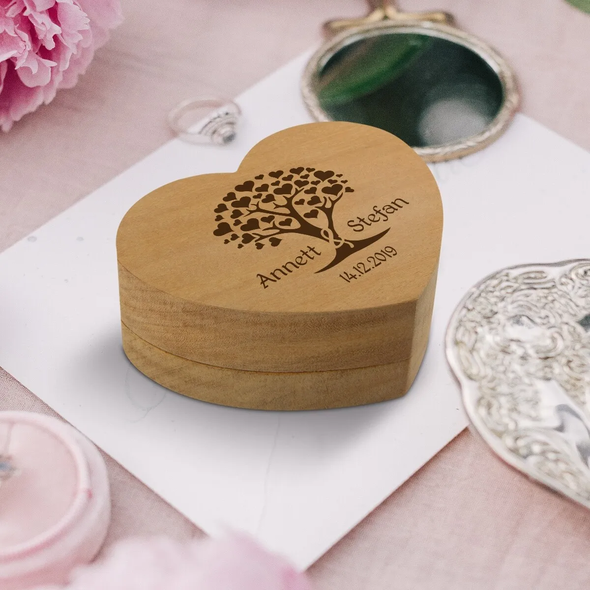 Hochzeit Herz Ringbox Garapa Holz - Herzbaum