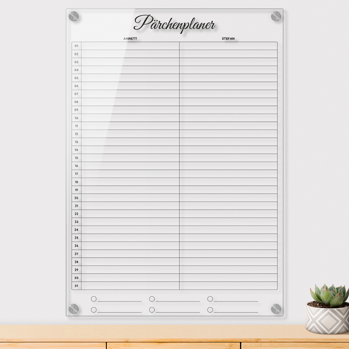 Personalisierter Acrylglas 2-Spalten Pärchenplaner Kalender