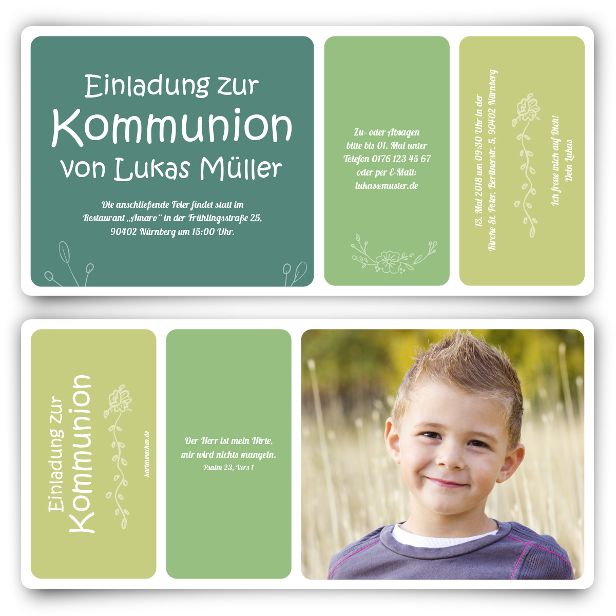 Kommunion Einladungskarten - Blumenabriss