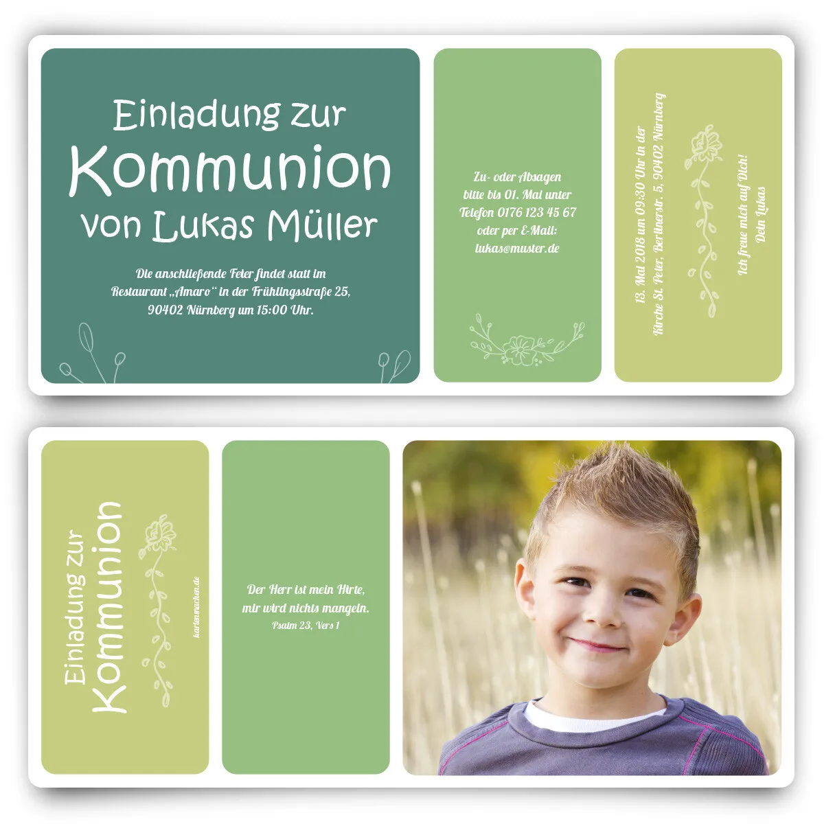 Kommunion Einladungskarten - Blumenabriss