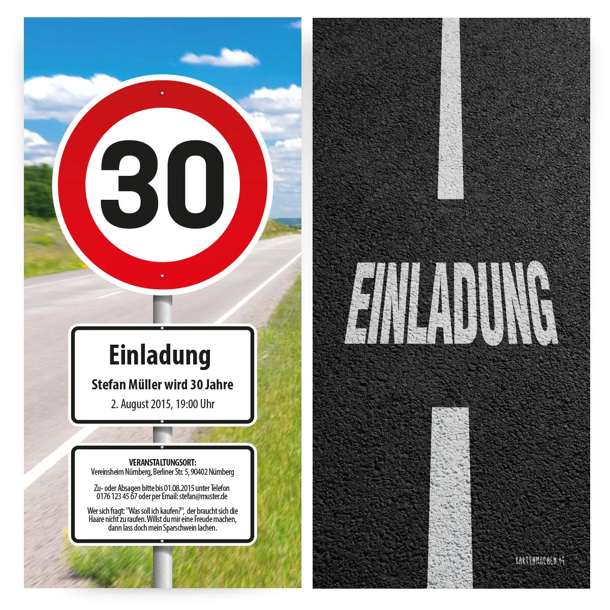 Einladungskarten als Verkehrszeichen