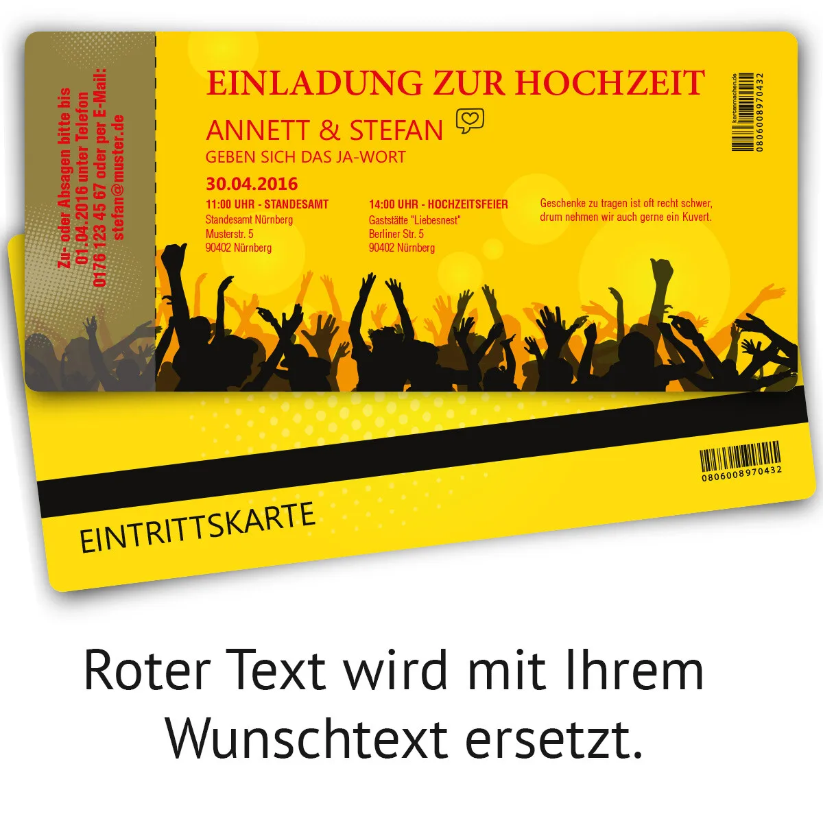 Hochzeitseinladungen als Eintrittskarten - Party