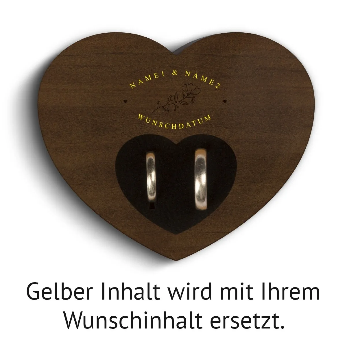 Hochzeit Herz Ringkissen Kebony Holz - Blume