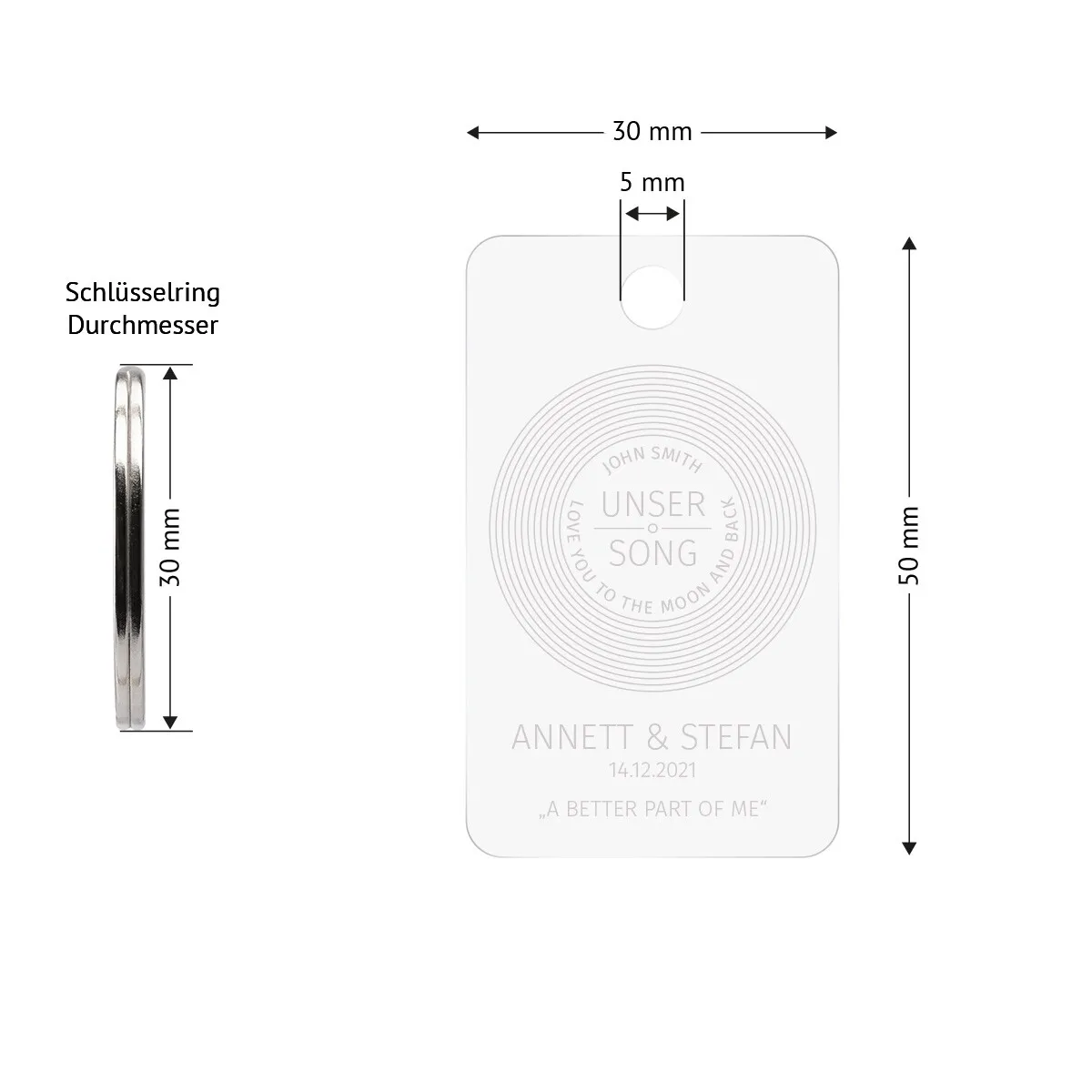 Personalisierter Acrylglas Schlüsselanhänger als Rechteck - Unser Song