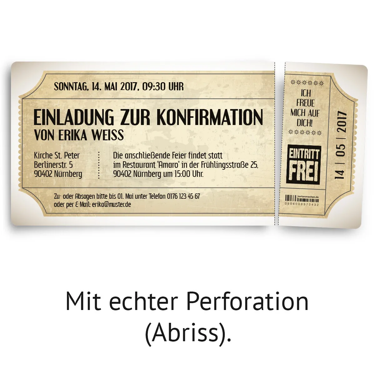 Konfirmation Einladungskarten - Vintage Eintrittskarten in Weiß