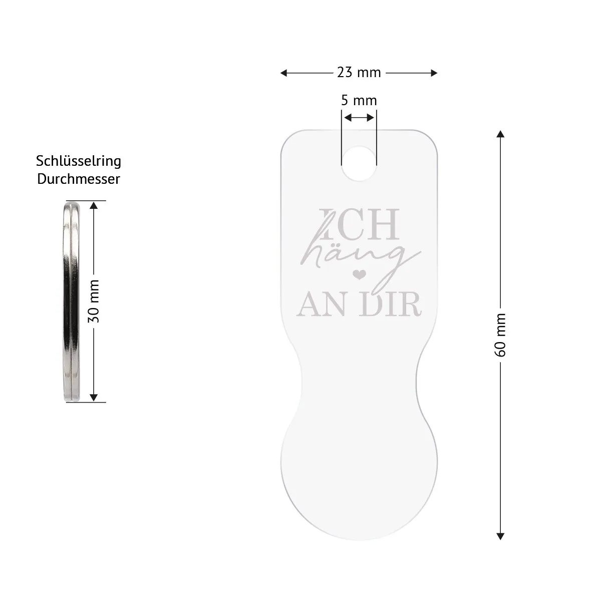 Acrylglas Einkaufswagenlöser Schlüsselanhänger - Ich häng an dir