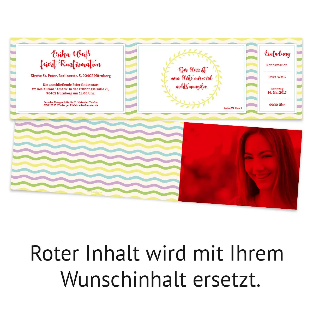 Einladungskarten Konfirmation - bunte Wellen