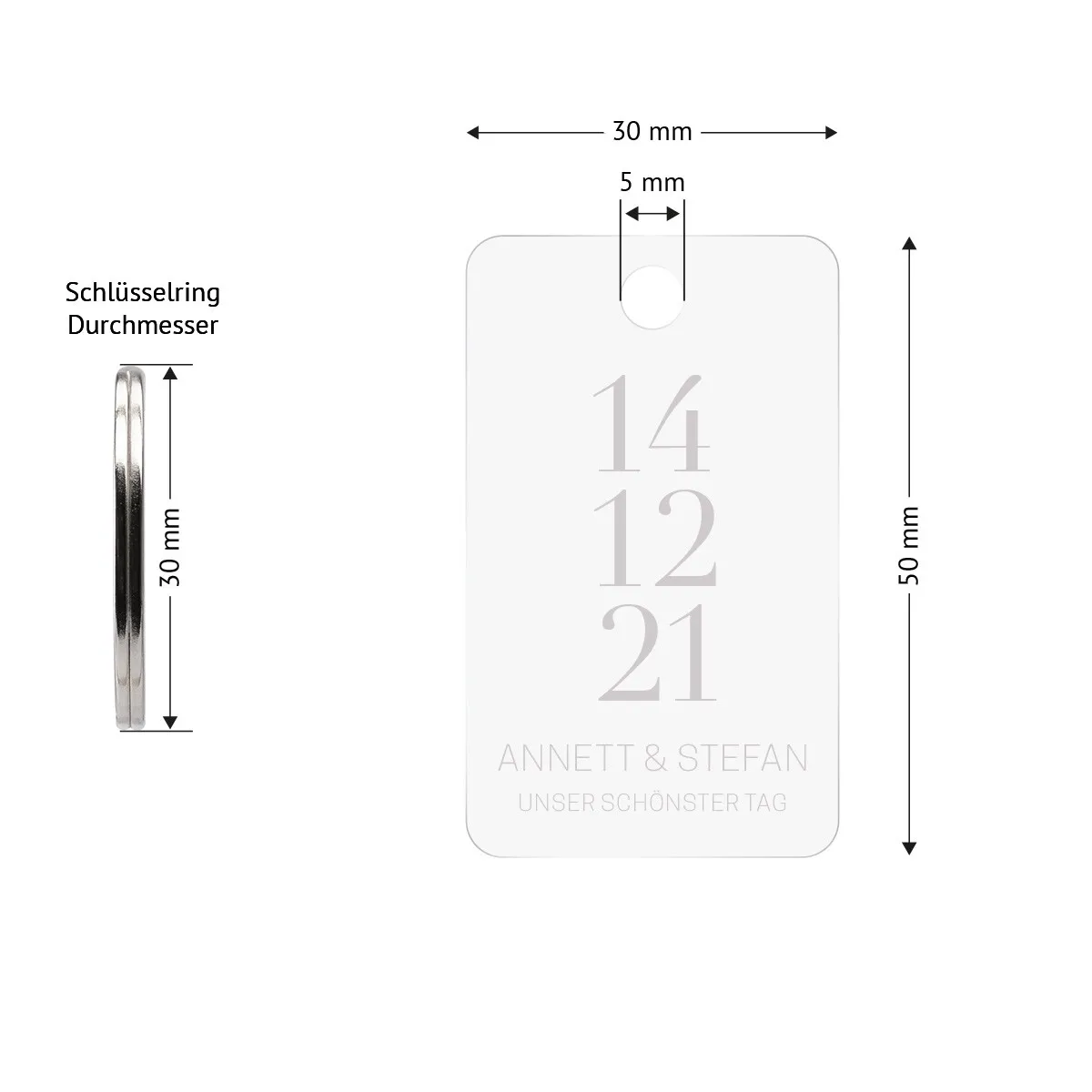 Personalisierter Acrylglas Schlüsselanhänger als Rechteck - Schönster Tag