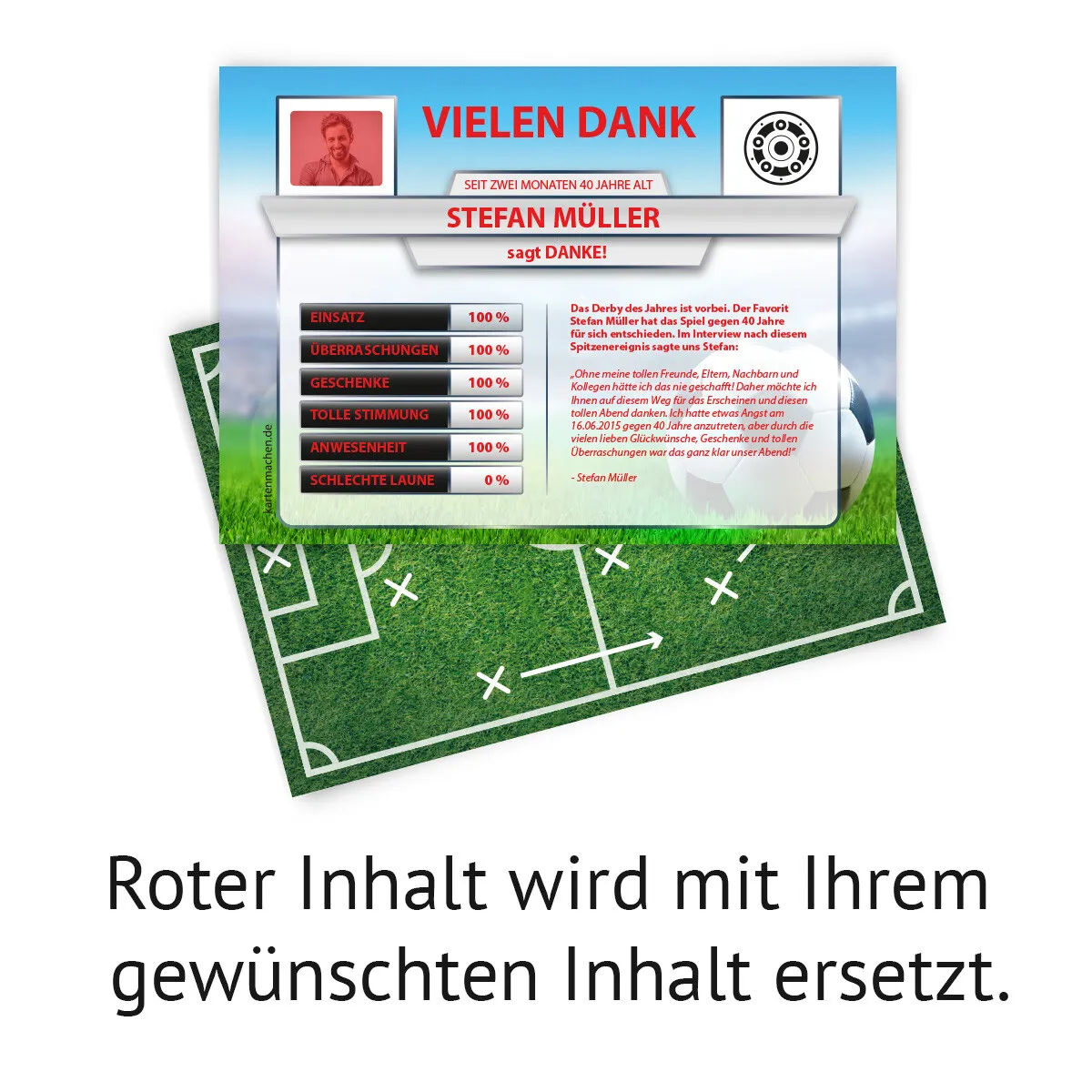 Danksagungskarten Fussball Spielerstatistik