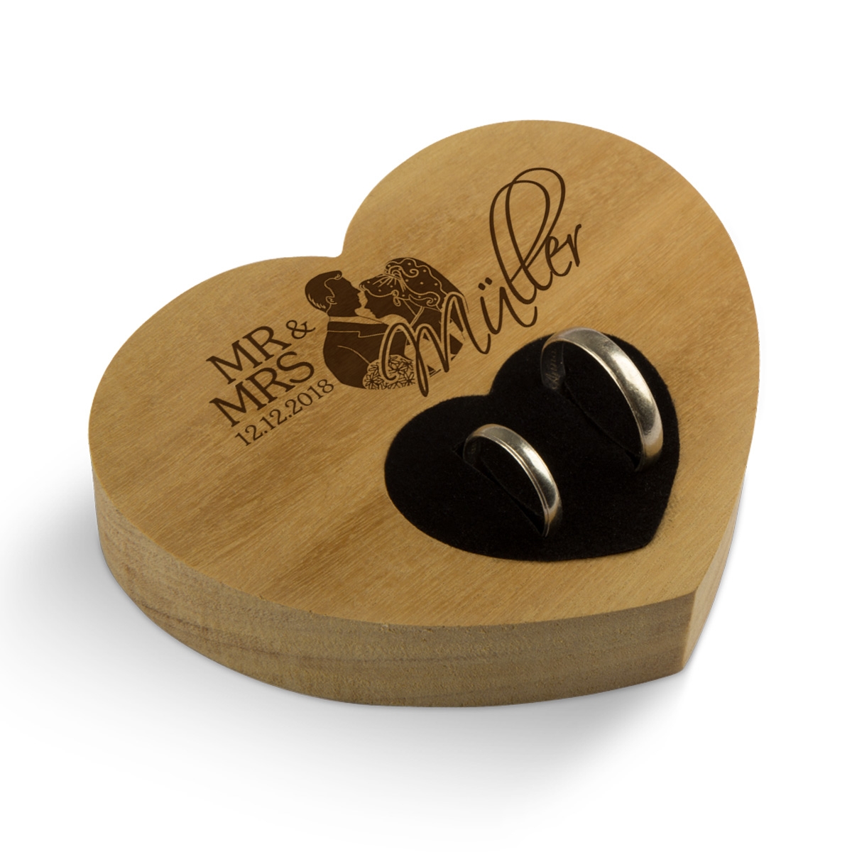 Hochzeit Herz Ringkissen Garapa Holz - Mr & Mrs