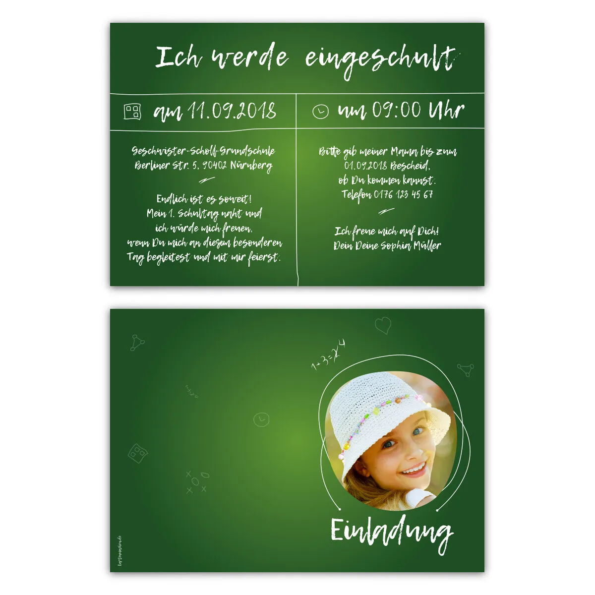 Einladungen zur Einschulung - Grüne Tafel