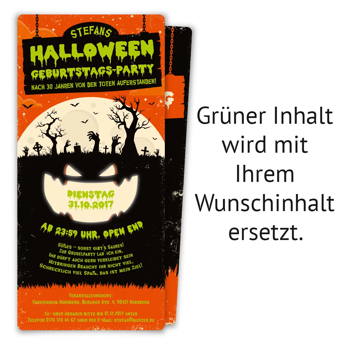 Halloween Einladungskarten - Zombie Kürbis