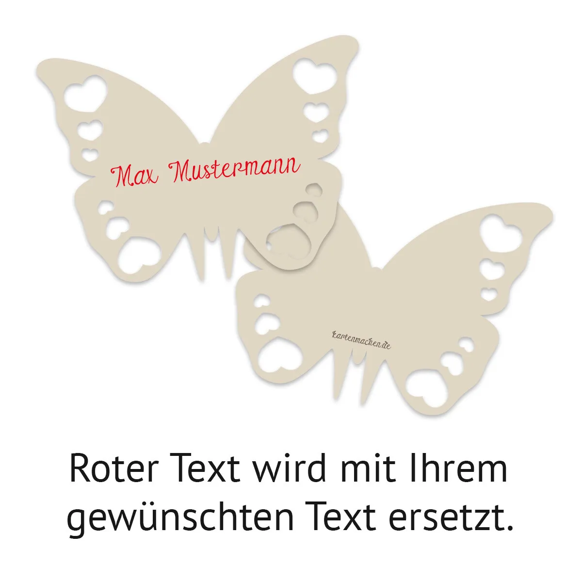 Tischkarten zur Hochzeit als Schmetterling - Sand