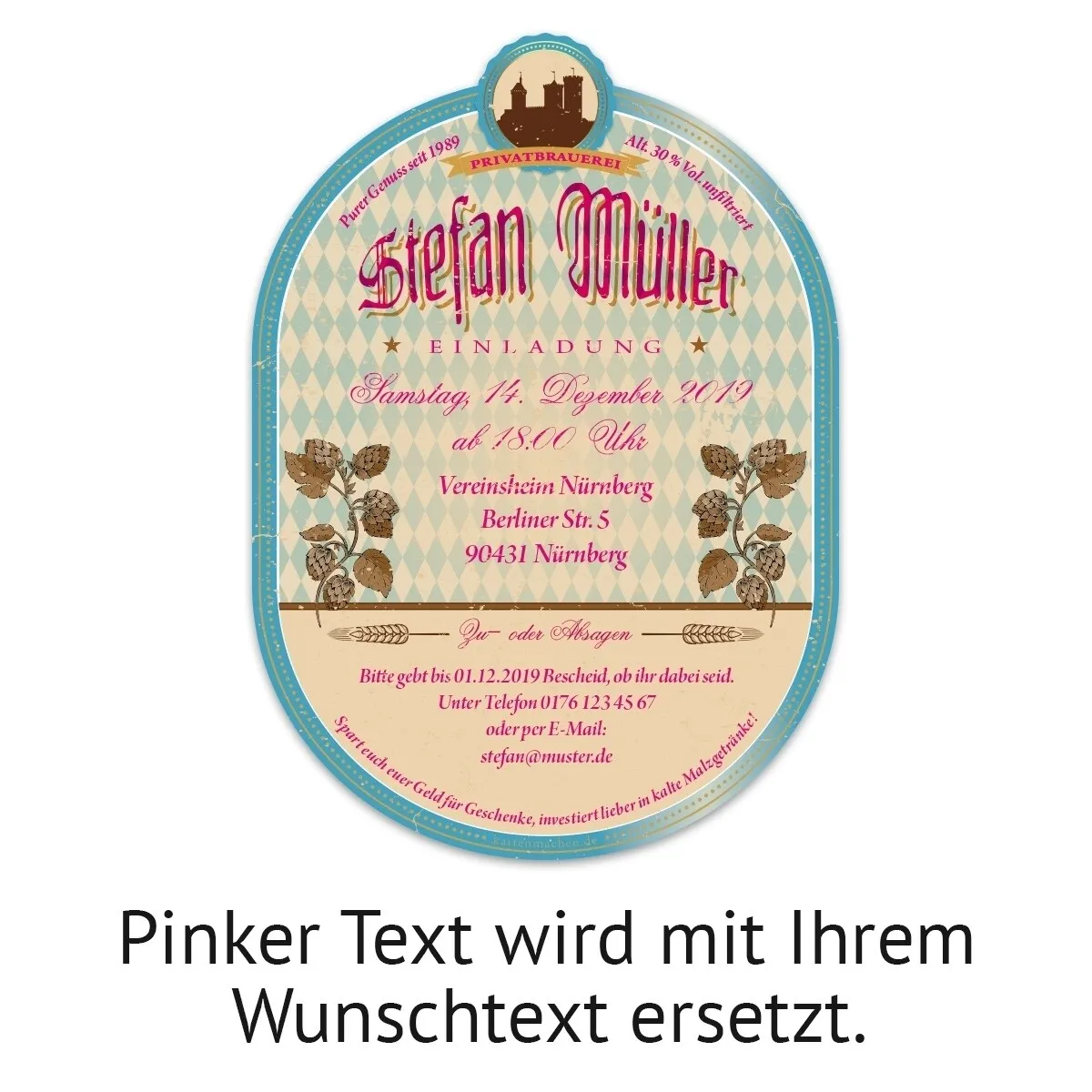 Bier Flaschenetikett als Einladung - Bayrisch Rustikal