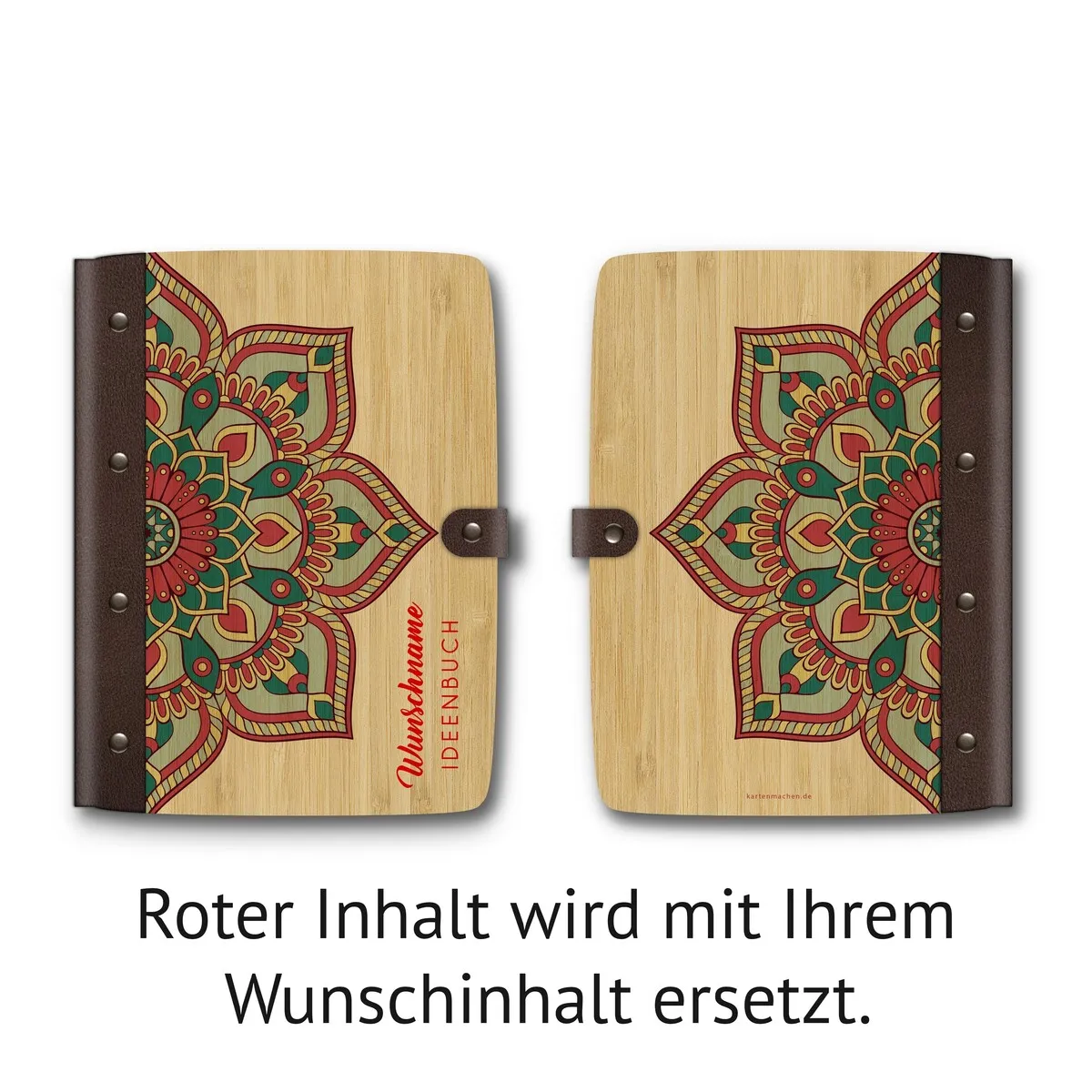 Personalisiertes Notizbuch Bambus mit Leder und UV-Druck - Mandala