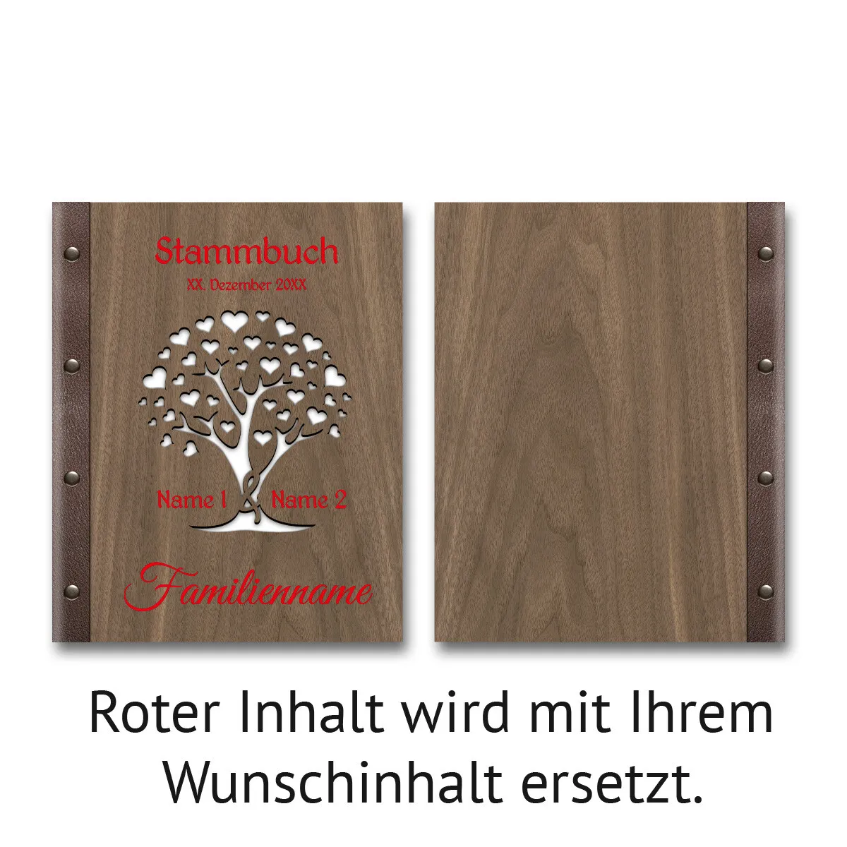 Personalisiertes Stammbuch Nussbaum Holz Stammbuchformat - Herzbaum