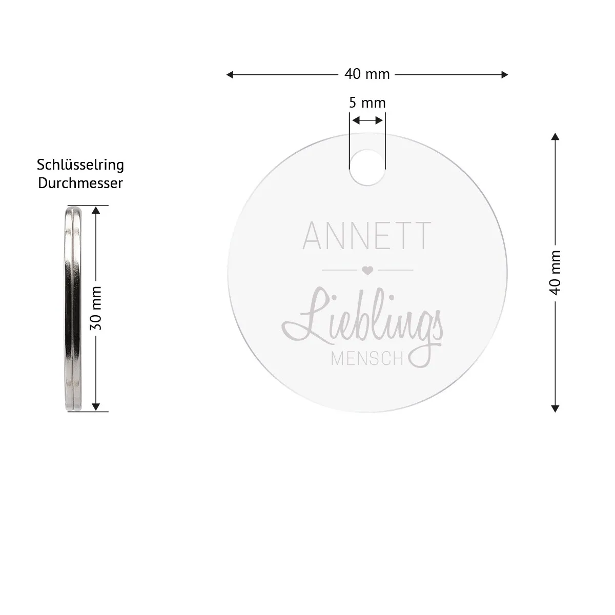 Personalisierter Acrylglas Schlüsselanhänger als Kreis - Lieblingsmensch