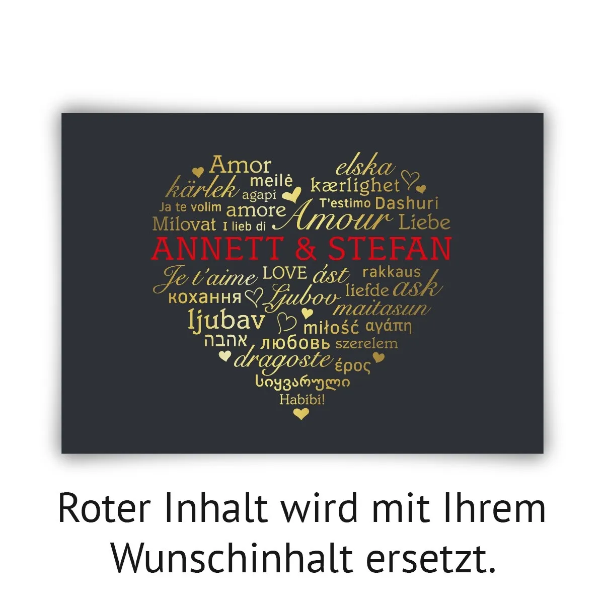 Personalisiertes Kunstdruck Poster mit Heißfolienprägung - Wortwolke Liebe