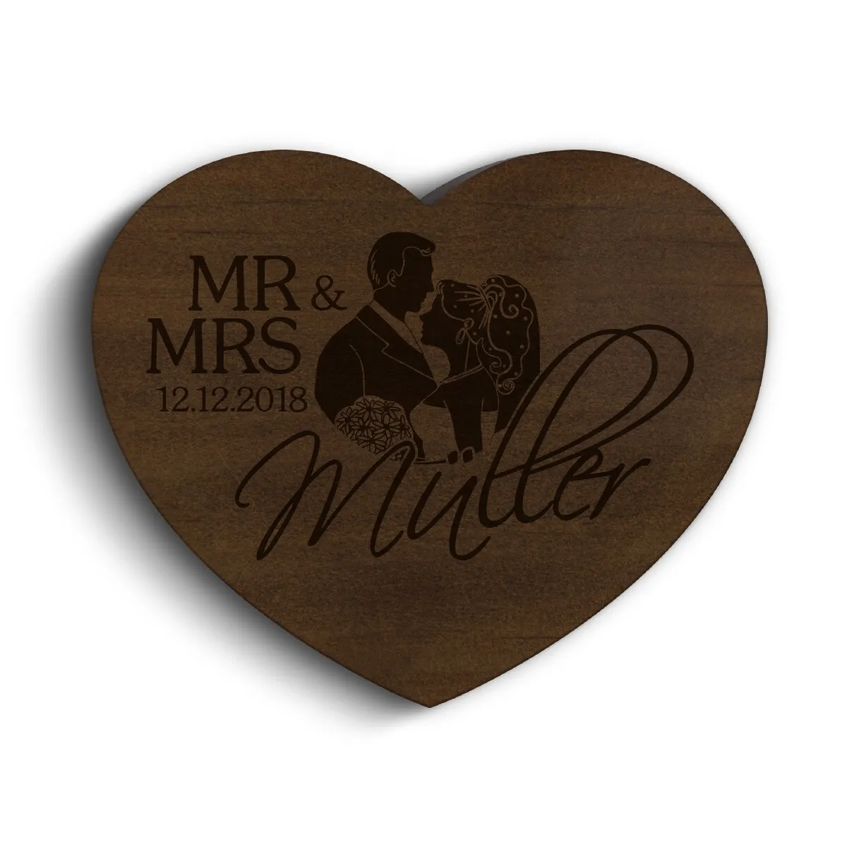 Hochzeit Herz Ringbox Kebony Holz - Mr & Mrs