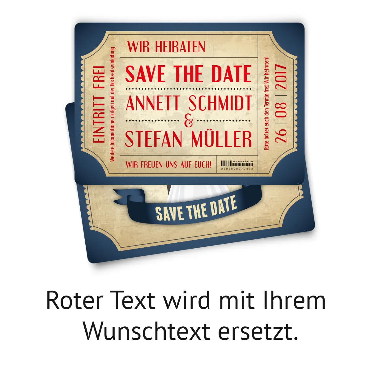 Save the Date Karten zur Hochzeit - Vintage Brautpaar in Blau