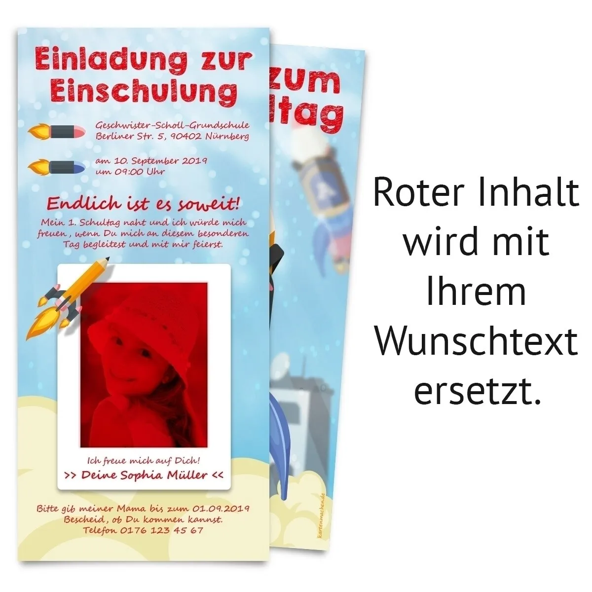 Einladungskarten zur Einschulung - Raketenstart