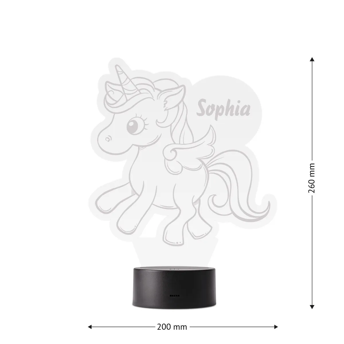 Acrylglasschild LED-Lampe personalisiert - Einhorn