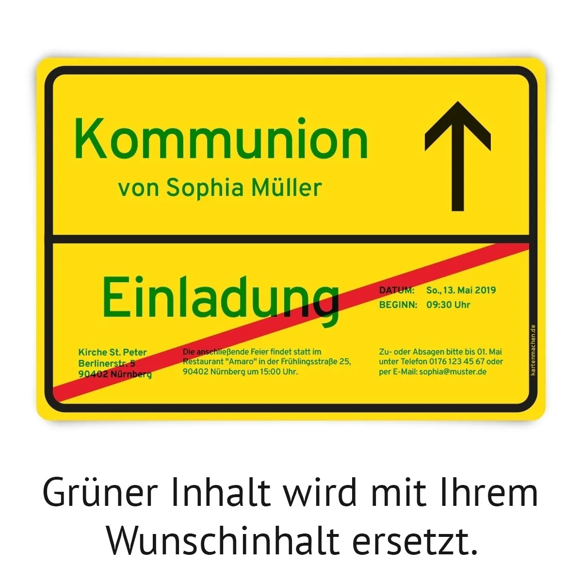 Kommunion Einladungskarten - Ortsschild