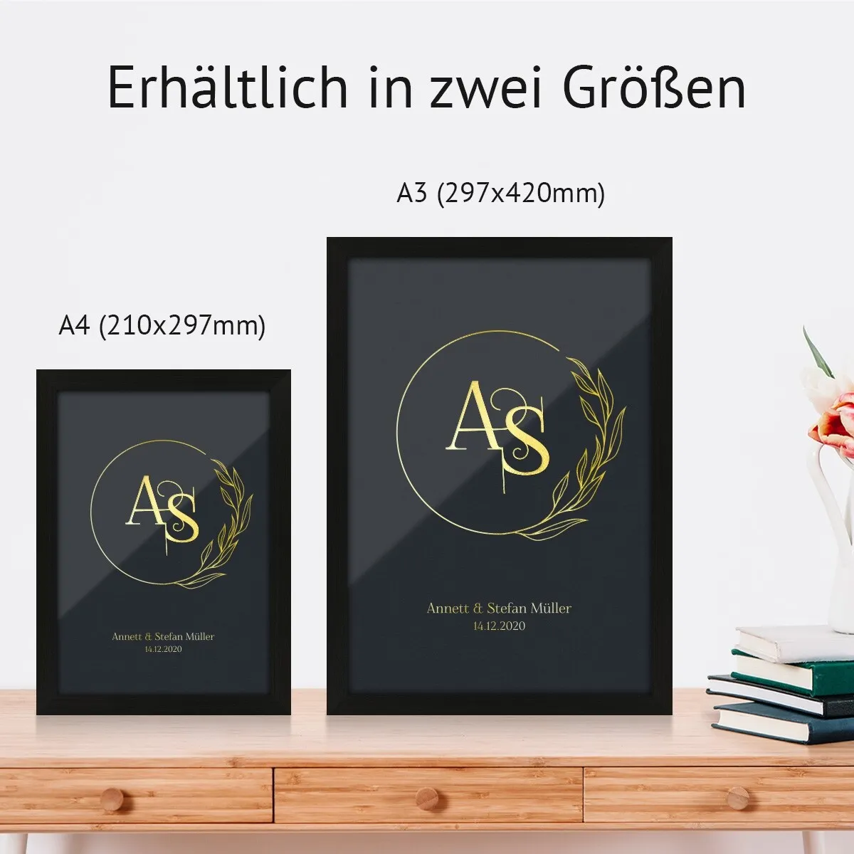 Personalisiertes Kunstdruck Poster mit Heißfolienprägung - Initialen