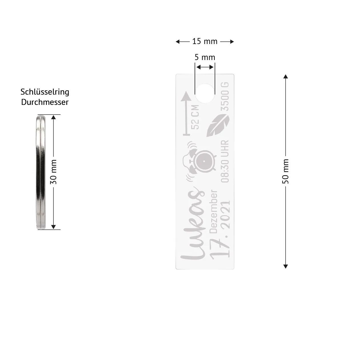 Personalisierter Acrylglas Rechteck Schlüsselanhänger - Icon Geburtsdaten