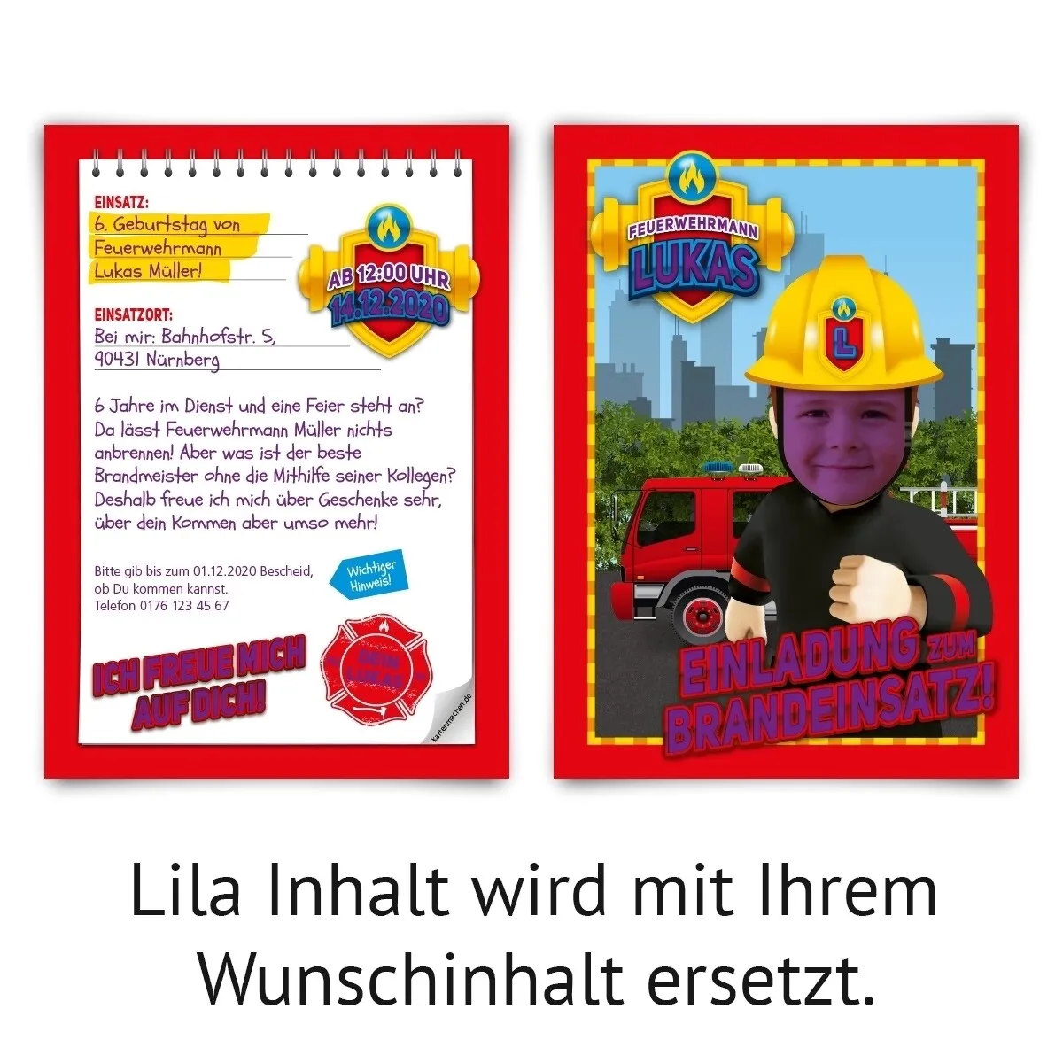 Kindergeburtstag Einladungskarten - Feuerwehrmann