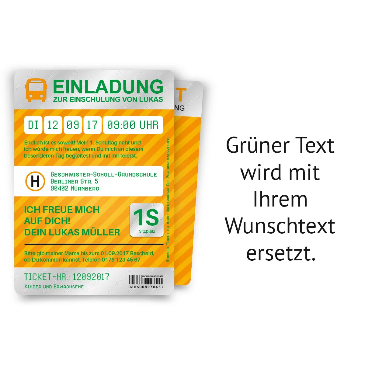 Einladung zur Einschulung - Bus Ticket