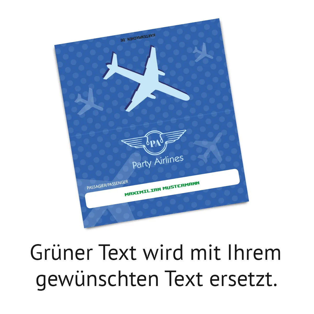 Tischkarten individuell - Flugticket in Blau