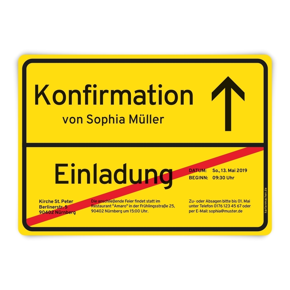 Konfirmation Einladungskarten - Ortsschild