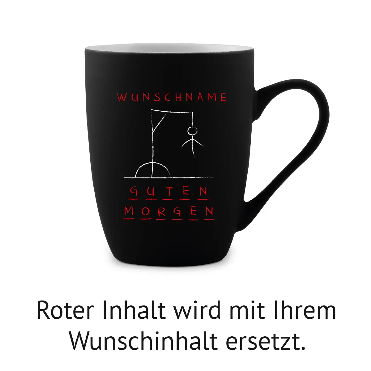 Tasse 300 ml Keramik gummiert Schwarz - Galgenmännchen