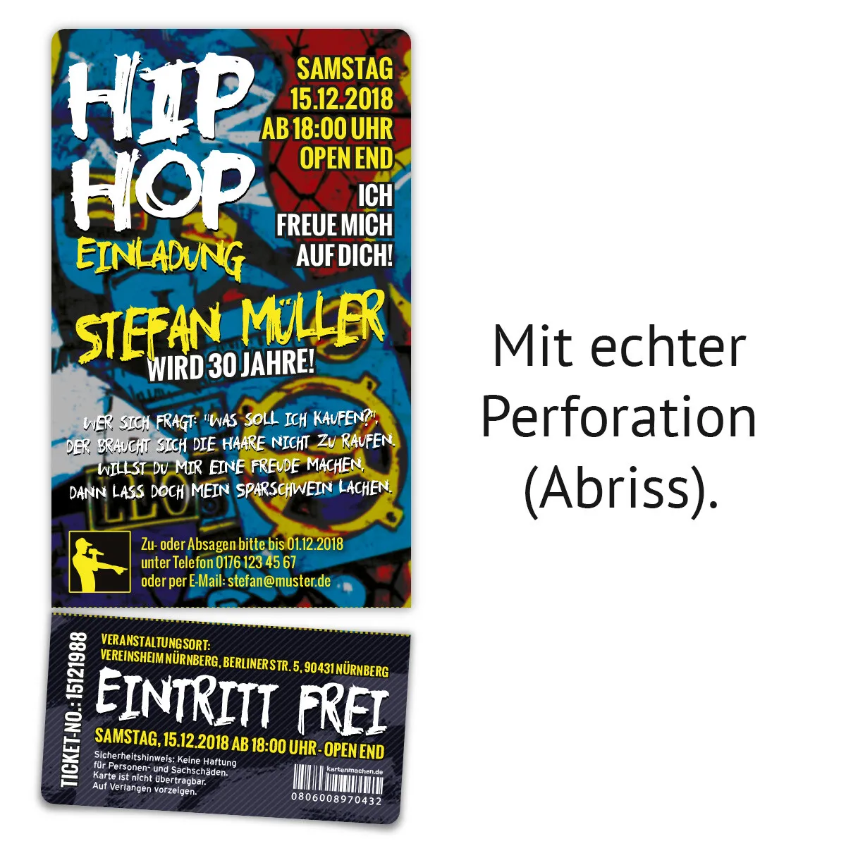 Geburtstag Einladung als Eintrittskarte - Old School Hip Hop