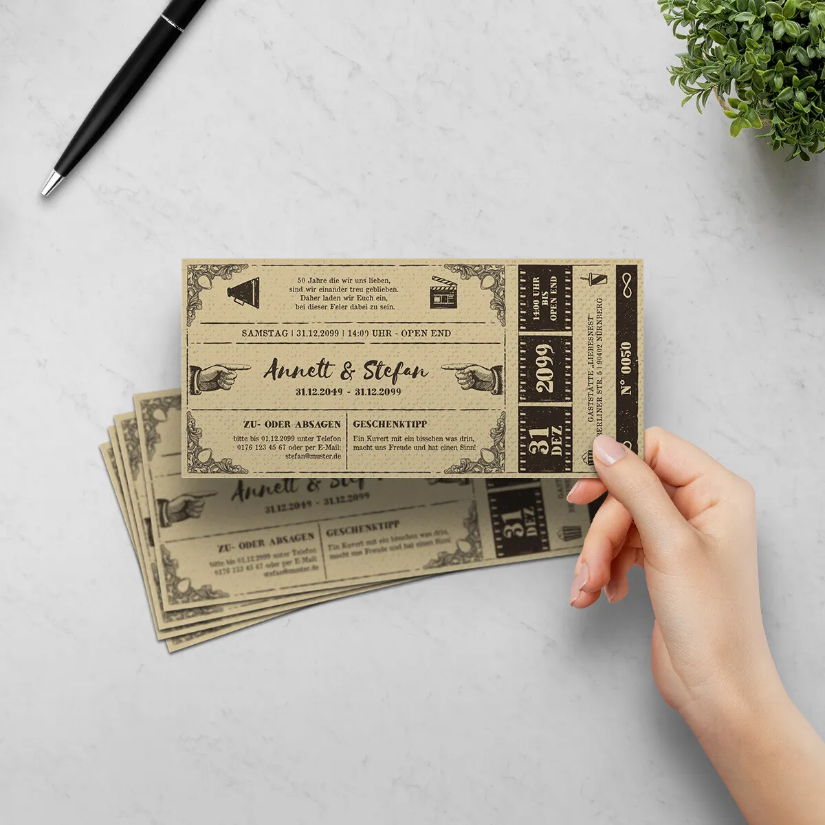 Hochzeitseinladungen Goldhochzeit - Vintage Kinoticket