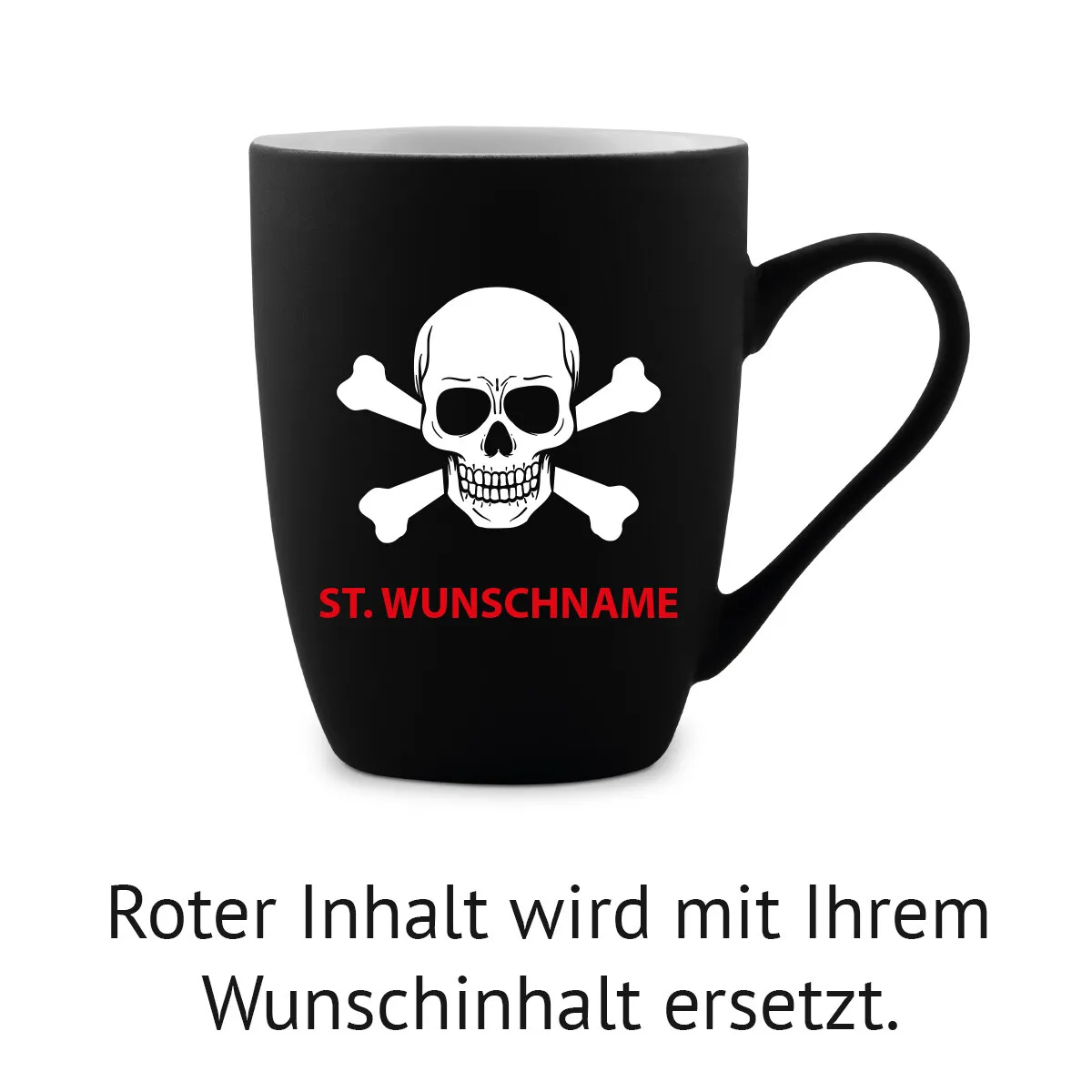 Tasse 300 ml Keramik gummiert Schwarz - St. Schädel