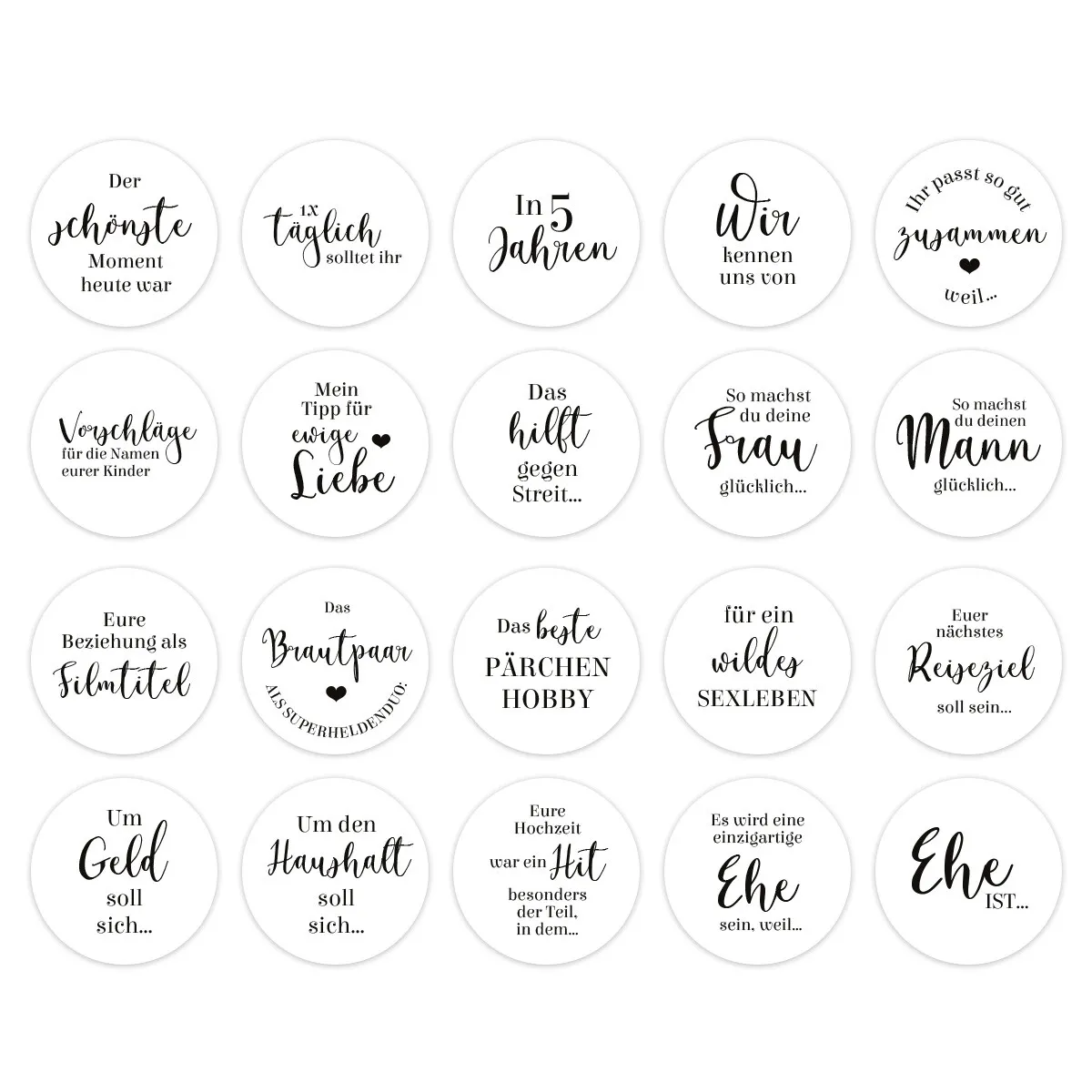 Hochzeit Gästebuch Sticker 40 Fragen - Weiß