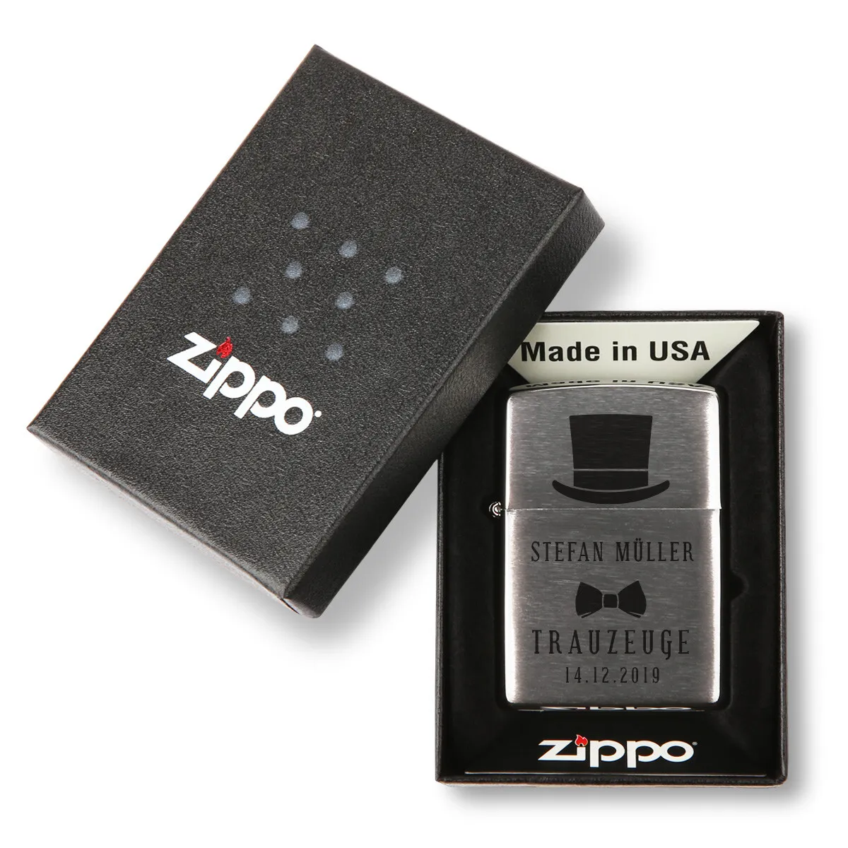 Zippo Sturmfeuerzeug Chrom - Trauzeuge