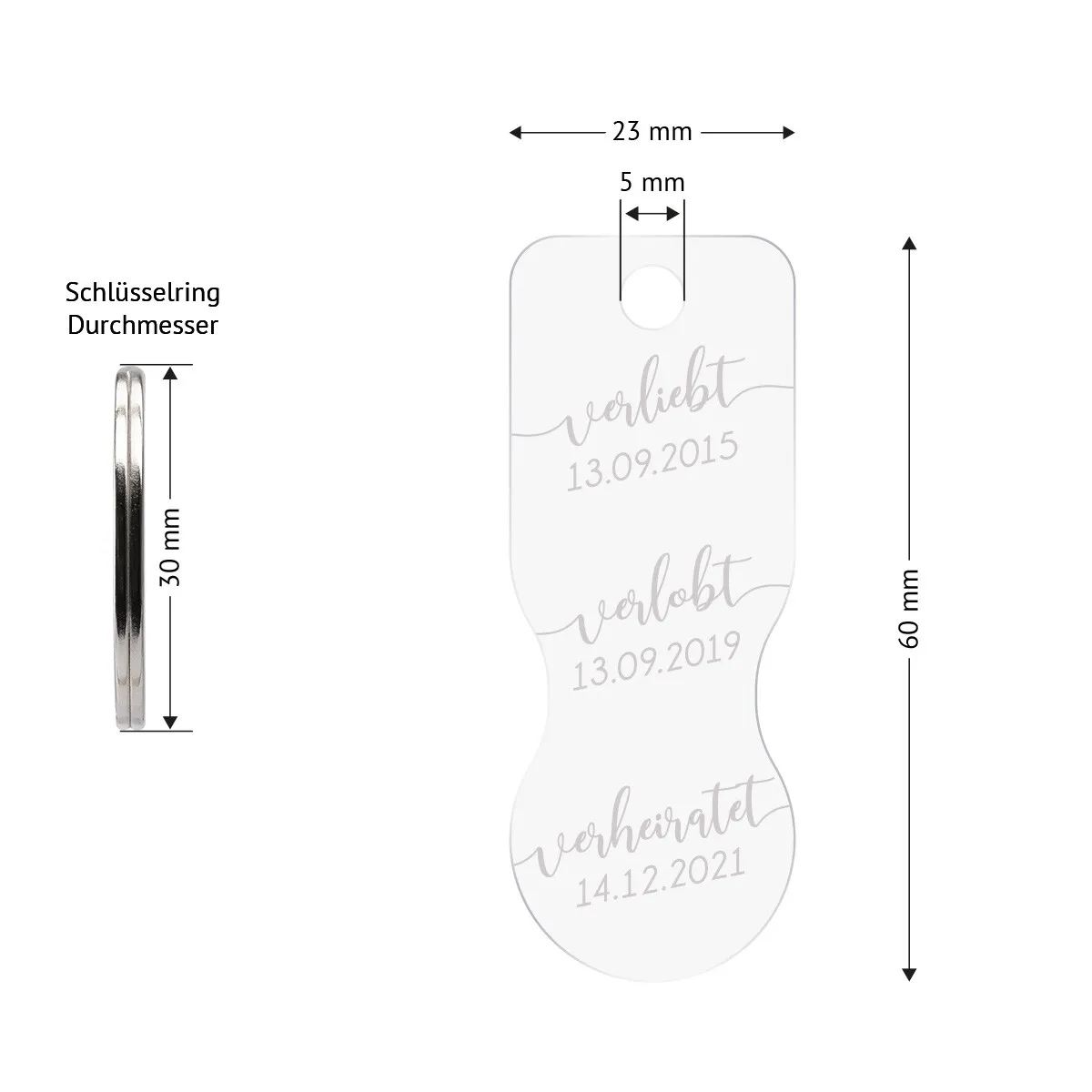 Personalisierter Acrylglas Einkaufswagenlöser Schlüsselanhänger - verliebt verlobt verheiratet