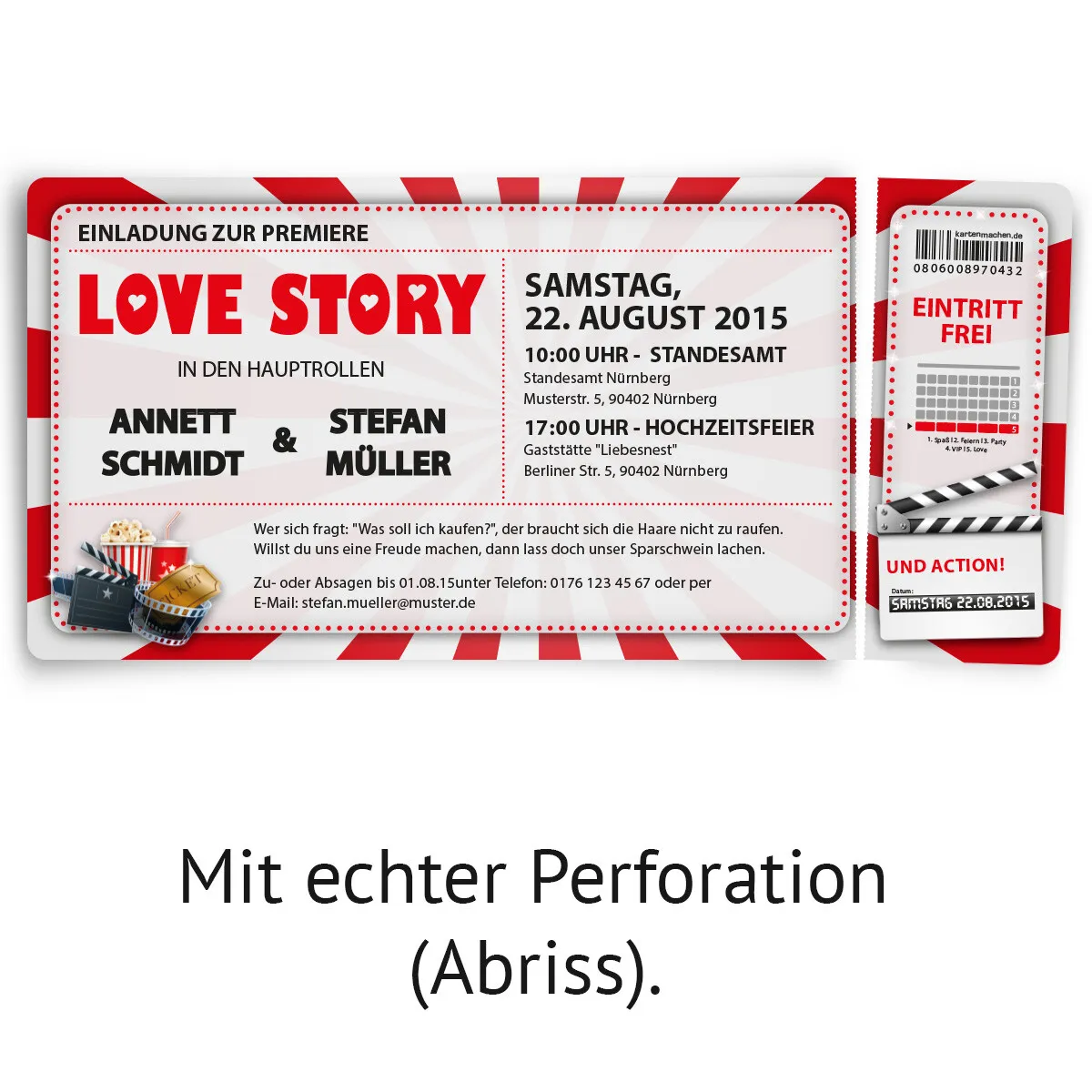 Hochzeitskarten als Eintrittskarte - Kino