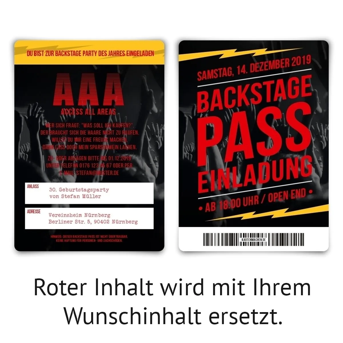 Geburtstag Einladungskarten - Backstage Pass